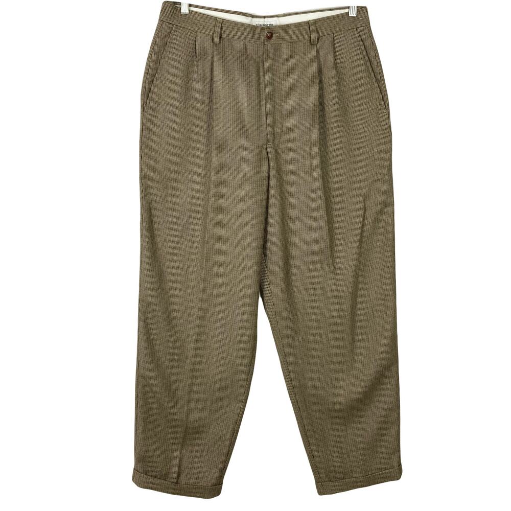NWOT VINTAGE CLAIBORNE Pants Mens 38R Brown Pure-Virgin-Wool Houndstooth Cuffed